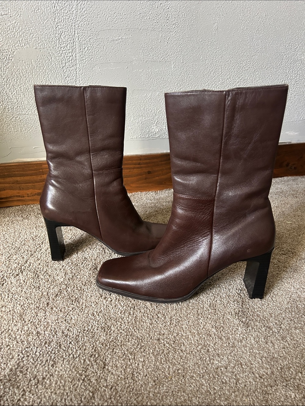 Women's Brown Leather Mid-Calf Heeled Boots